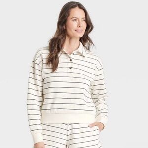 NWT Universal Thread Leisure Studio Stripe Fleece Polo Sweatshirt